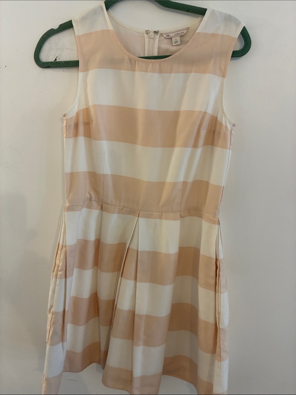 Timeless GAP VTG Defined Sleeveless Striped Dress W Pockets in Cream Beige Sz 8